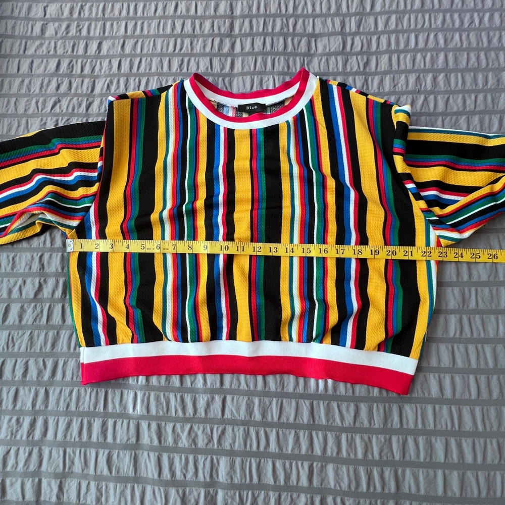 Dice Women XL Multi Color Vertical Stripe Ribbed Knit Pullover Crop Top Sweater - Picture 6 of 7